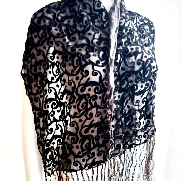 Vintage Deadstock Sisley Brown Burnout Silk Blend Scarf - Picture 4 of 4